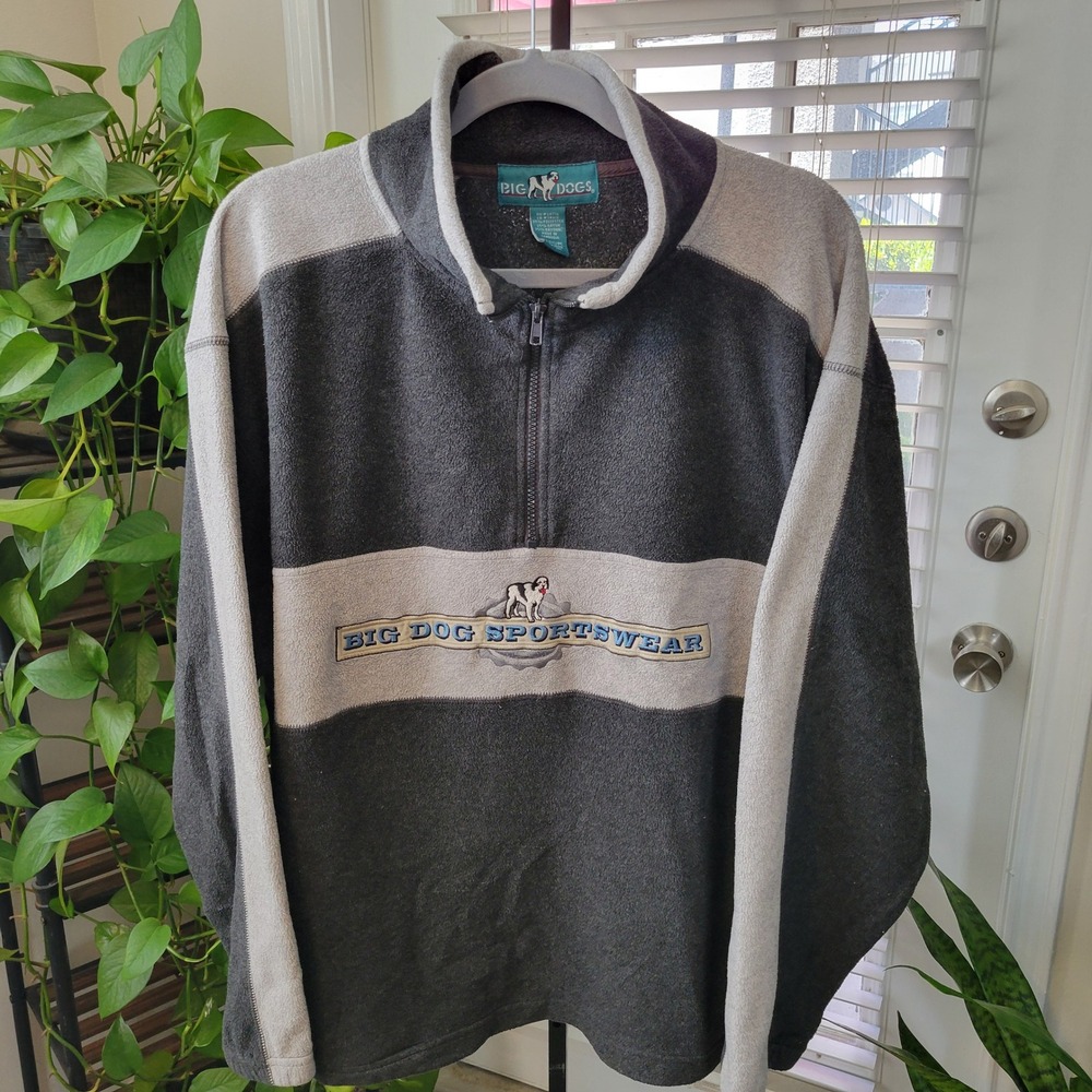 Big Dog Sportswear Mens Gray Quarter Zip Fleece Pullover Logo Sweatshirt Medium